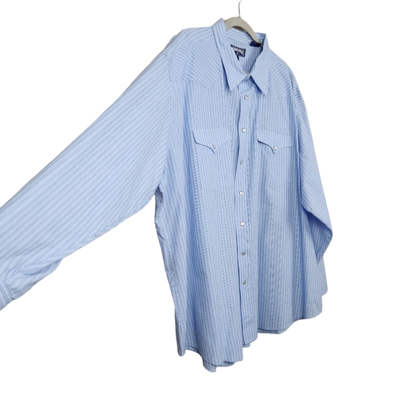 Panhandle Pearl Button Blue Striped Button Down Shirt Men's Neck Size 20 4XL - Picture 2 of 12